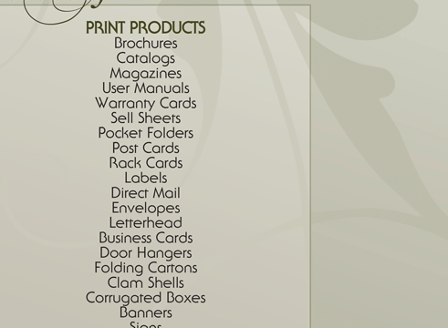 Brochures, sell sheets, folders, letterhead, business cards, banners